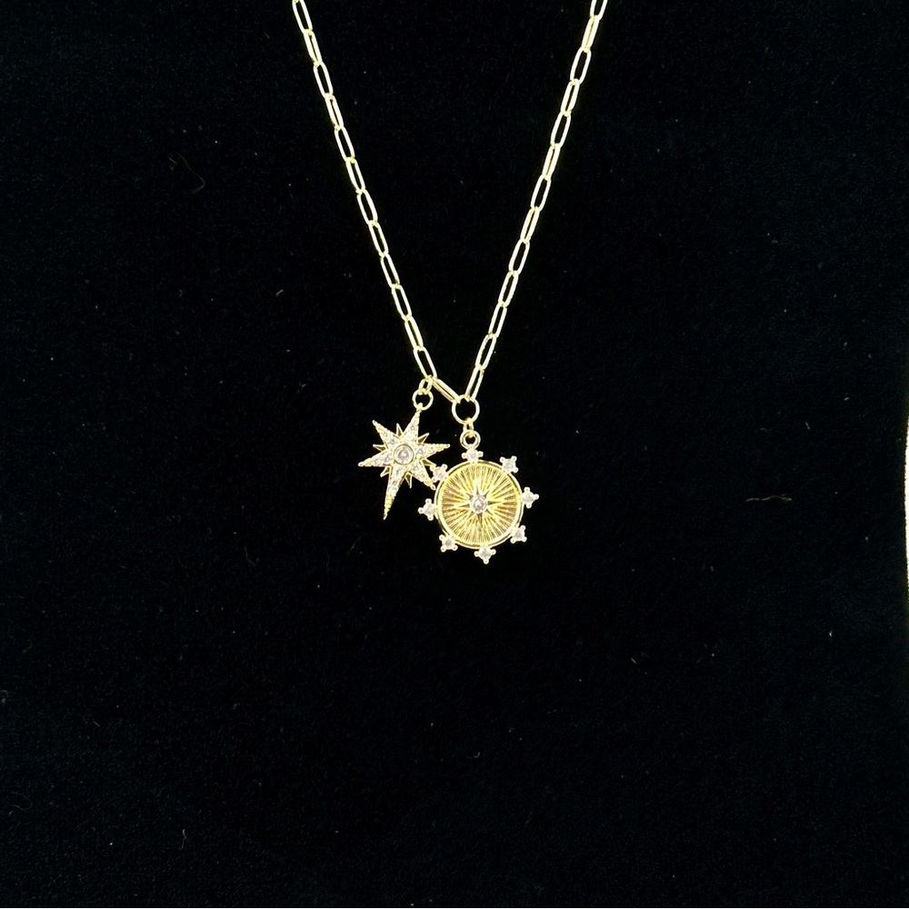 Jennifer Miller Gold Starburst Charm Necklace 18”